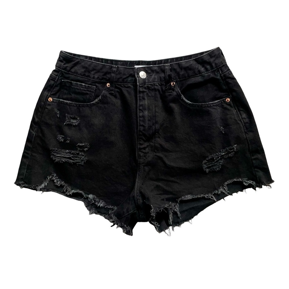 Forever 21 Black Distressed Retro High-Rise Denim Shorts